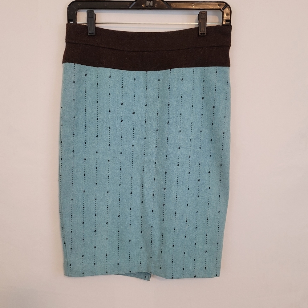 Eva Franco Wool Blend Flannel Skirt - Turquoise Blue Brown - Size 2